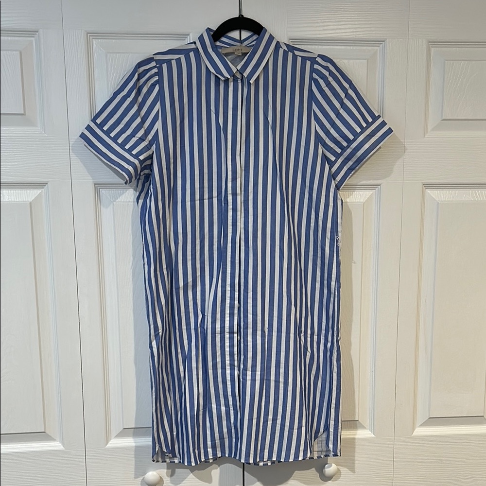 LOFT Blue and White Striped Shirt Dress